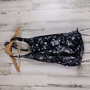 ModLi black gray white halter Maya swim tankini top ruched sides Size Medium NEW